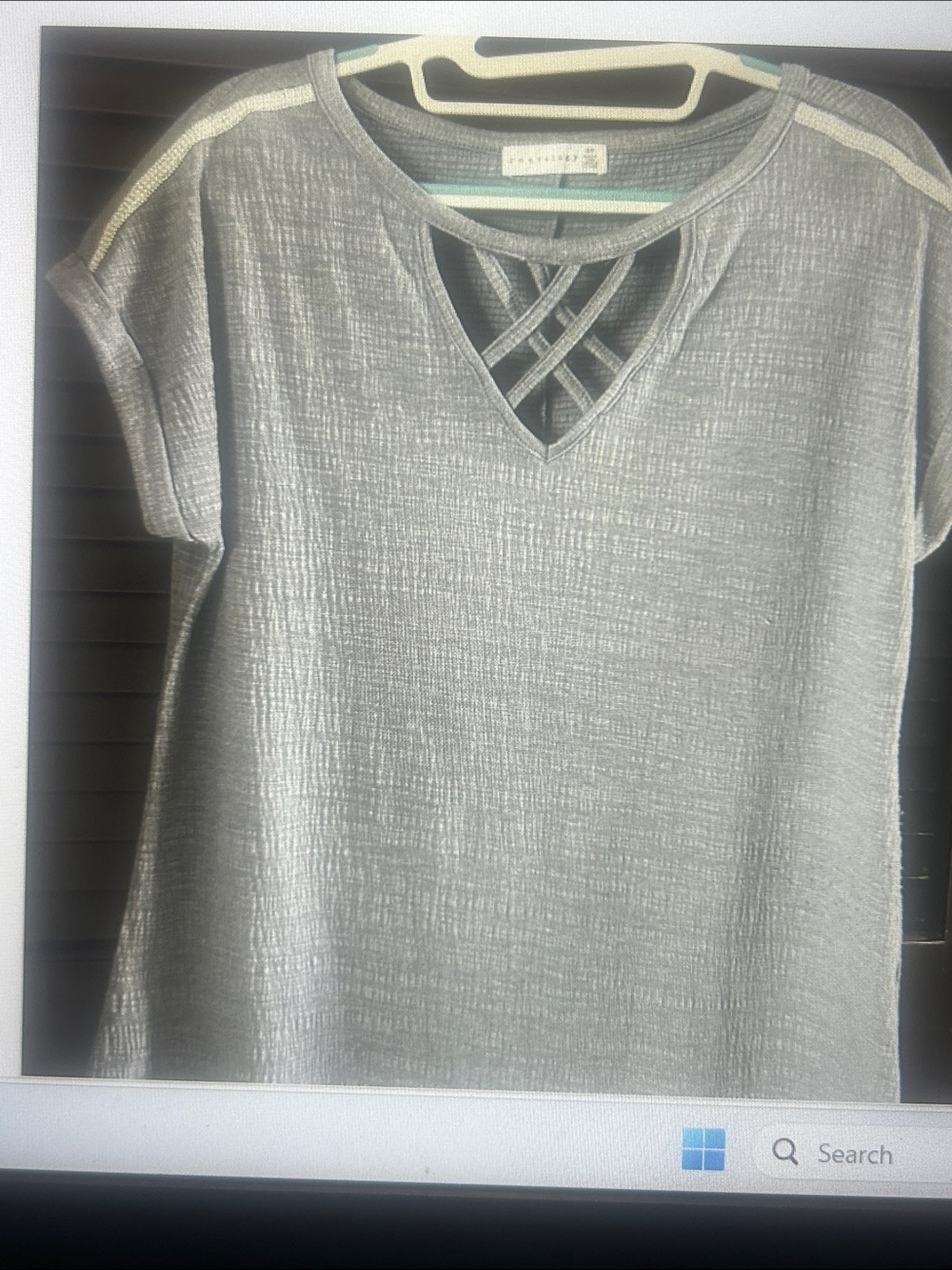 Women's Gray Crisscross V-Neck Short Sleeve Top